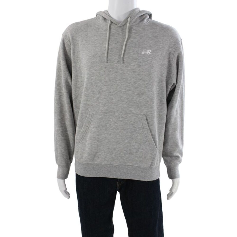 New Balance Mens Pullover Hoodie Gray Fleece-Lined Drawstring Hood Size S
